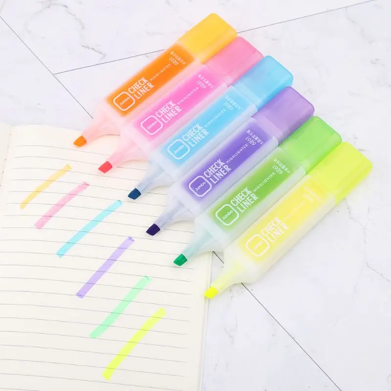 6pcs/set Large Capacity Fluorescent Highlighters Pen Office School Supplies Stationery