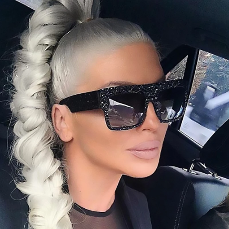 

Luxury Diamond Sunglasses Woman Vintage Retro Oversized Flat Top Square Sunglasses Female Big Frame Shades Men's Glasses UV400