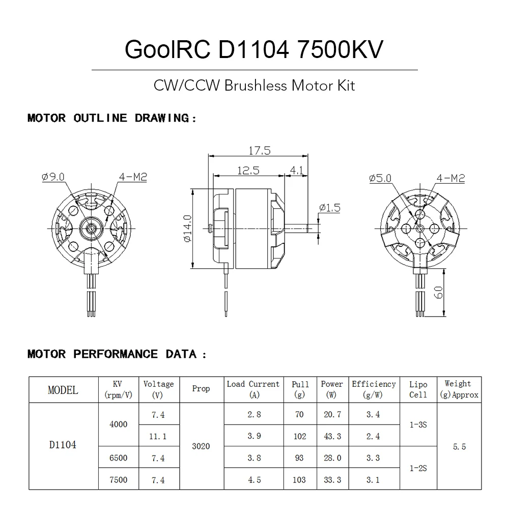 GoolRC 4 в 1 12A ESC F3 Tower Контроллер полета Combo & D1104 7500KV бесщеточный двигатель для 80 90 100