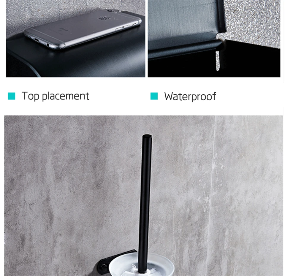 Eye Free Bathroom Accessories Black Towel Rack Hooks Shower Rack Corner Toilet Paper Holder Box Toilet Brush Towel Rails (12)