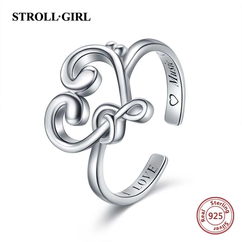 

Strollgirl Authentic 925 Sterling Silver Musical Symbol Ring Adjustable Open Ring Luxury Sterling Silver Jewelry Valentine's Day