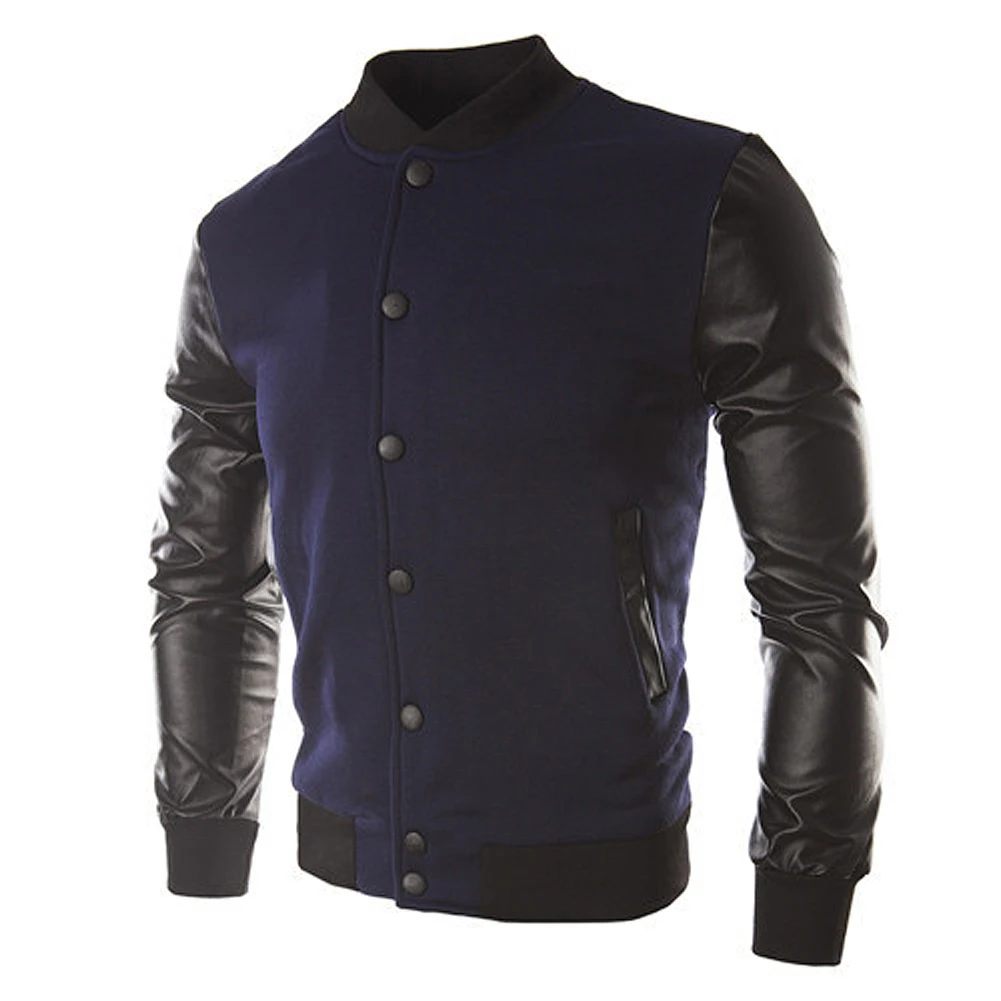 

Sweater PU Leather Collar Sweater Personalized Baseball Stitching Clothes
