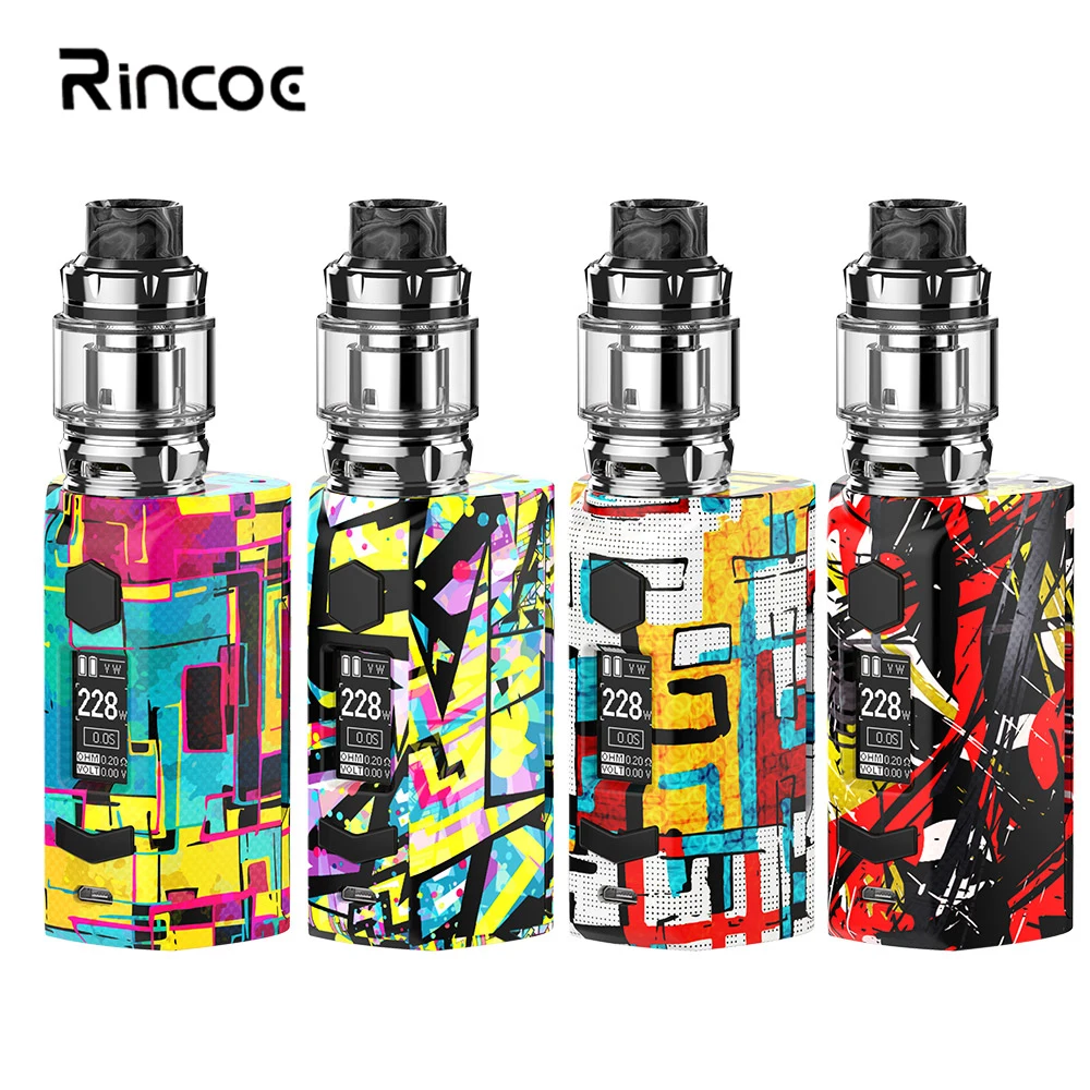 

Origianl Rincoe Electronic Cigarette Kit Manto S 228W Box Mod with 25mm 6ml Metis Mix Atomizer Tank Support Ni200/ Ti/ SS/ TCR