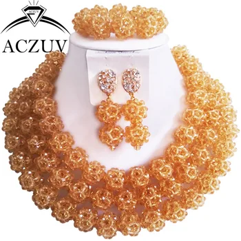 

Brand ACZUV Gold AB Big Chucky Nigerian Jewelry Costume African Wedding Beads Sets Necklaces For Women AN064
