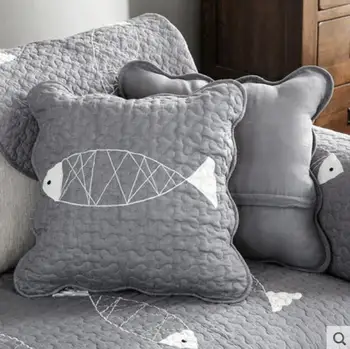

45*45cm Simple solid color grey/ deep blue 100% cotton fish cushion cover sofa quilted lumbar pillow cover decorative pillowcase