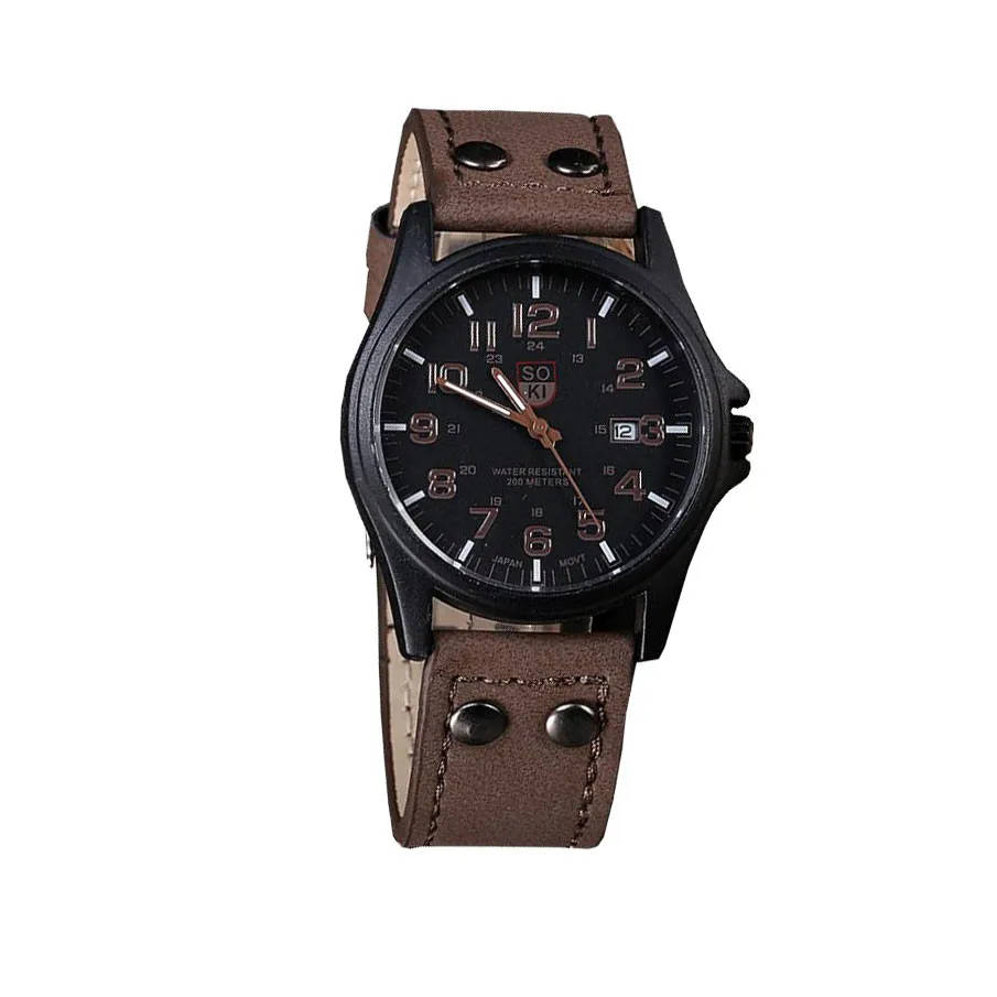 

Top Brand Men Watches 2017 Luxury Brand New Men's Date Leather Strap Watches Sport Quartz Military Wristwatch Mans Wrist Clock