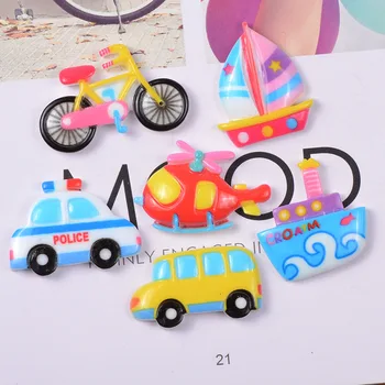 

10pcs/lot resin flat back printing Vehicle Police plane buse ship sailboat bicycle mix size crafts bonsai home DIY