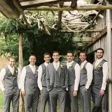 Серый приталенный костюм для церемонии льняные пляжные свадебные костюмы для мужчин свадебный смокинг костюм жениха куртка+ брюки+ галстук+ жилет