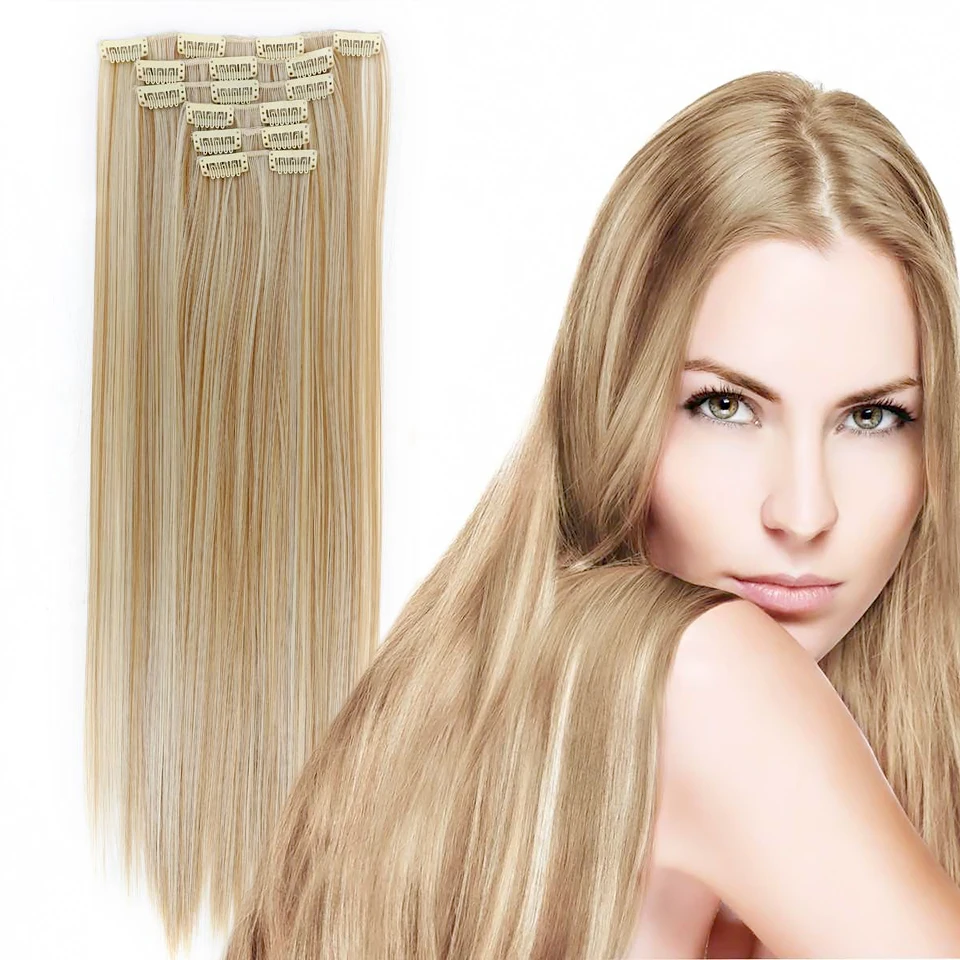 WTB Long Straight 16 Clips In False Hairstyles Synthetic Clip In Hair