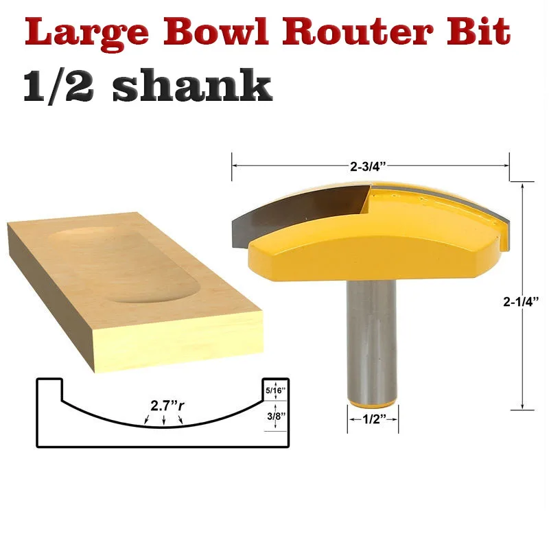 1pc 1/2" Shank Large Bowl Router Bit 2.7" Radius 2 3/4" Wide For