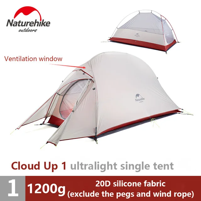 Naturehike Модернизированный облачный 1 2 3 Сверхлегкий тент отдельно стоящий 20D ткань 1-3 человека палатки для кемпинга с бесплатным ковриком - Цвет: 1 person gray