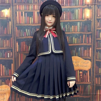 

England Style JK Alphabet Embroidery Long Sleeve Coat & Pleated Vest Skirt Suit Women Cosplay Student Uniform 2018