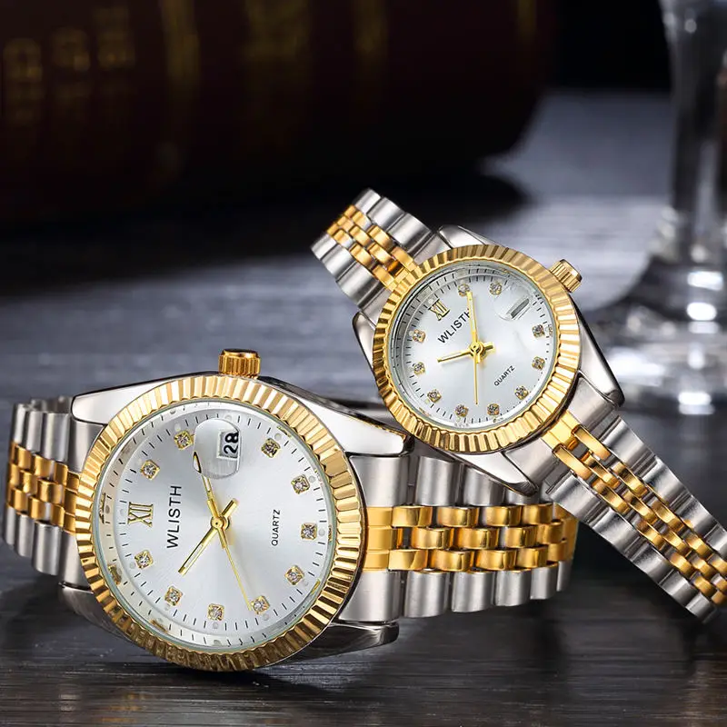 Парные часы, мужские часы, Топ бренд, роскошные кварцевые часы, женские часы, Дамская одежда, наручные часы, модные повседневные часы для влюбленных - Цвет: two tone white