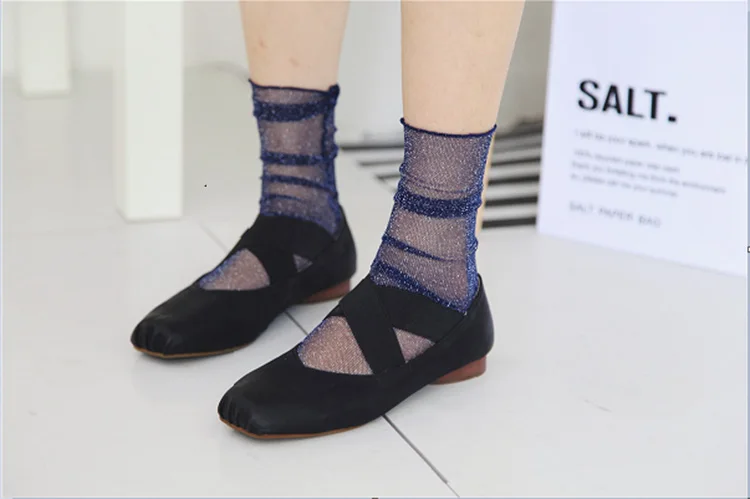 7 цветов. Женские новые свободные блестящие носки. Тонкие Серебристые блестящие сетчатые носки. Сексуальные женские Ретро газовые сетчатые носки Sox Meias