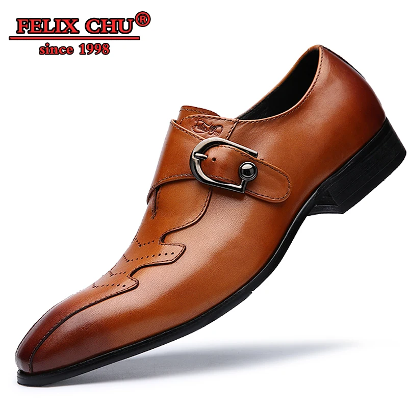 

MEN DRESS SHOES GENUINE LEATHER MEN SHOES BROGUE BROWN BLACK HASP POINTED SHOES LUXURY DRESS BUSINESS OFFICE FORMAL SHOES MEN