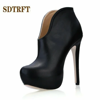 

SDTRFT Spring Stilettos 14cm thin high heels Ankle boots Round Toe shoes Woman Crossdresser Botas Zipper party platforms pumps