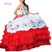 White and Red Ball Gown Quinceanera Dresses Embroidery Long Princess Prom Bridal Dress New Arrival vestidos de 15 anos