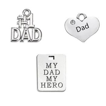 

50PCS Antique Silver Handmade Heart Charm Dangle Jewelry MY DAD MY HERO Dad Pendant For DIY Necklace&Bracelet Jewelry Making