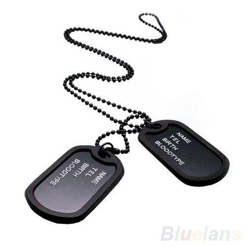 

New Military Army Style Black 2 Dog Tags Chain Mens Pendant Necklace Jewelry items 1OLQ 6OZP