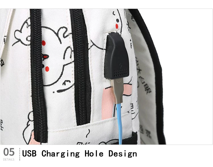 3 pçsset Carregamento USB Canvas Mulheres Mochila