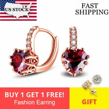 США сток Uloveido корейские свадебные серьги для женщин серьги с красным сердцем камни розовое золото цвет серьги-гвоздики HE515