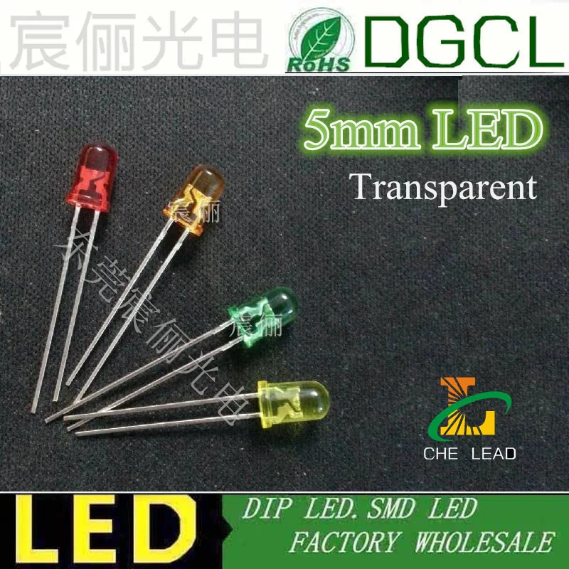 

Free shipping 5mm LEDs red/green/blue/yellow/orange with color Transparent Round led 5mm DIP LED water clear LED light diode