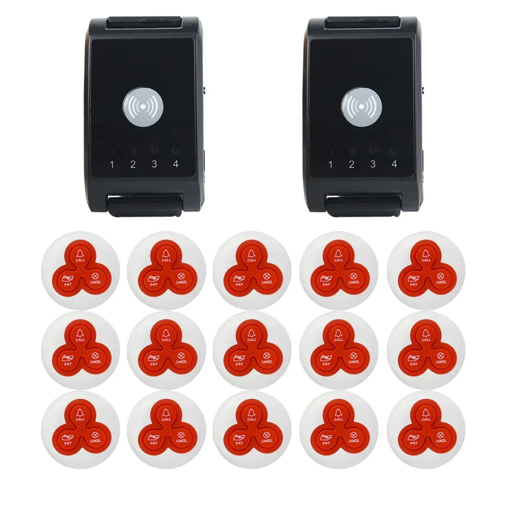 

2pcs Wireless Pager Watch Calling Receiver+15pcs Call Button Pager System For Hospital Waiter Pager Restaurant Equipment 433MHz