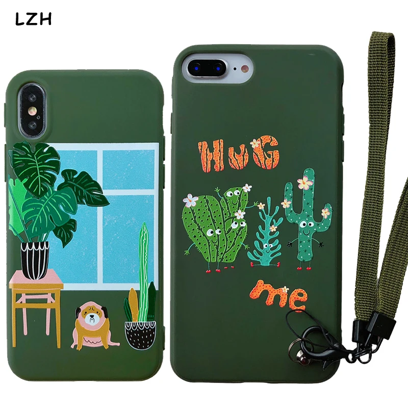 

Green Plants Cactus Cover Case for Apple iPhone XS Max Shell Funny Cartoon Hug me Soft Candy TPU Cover for iPhone 6 6S 7 8 Plus