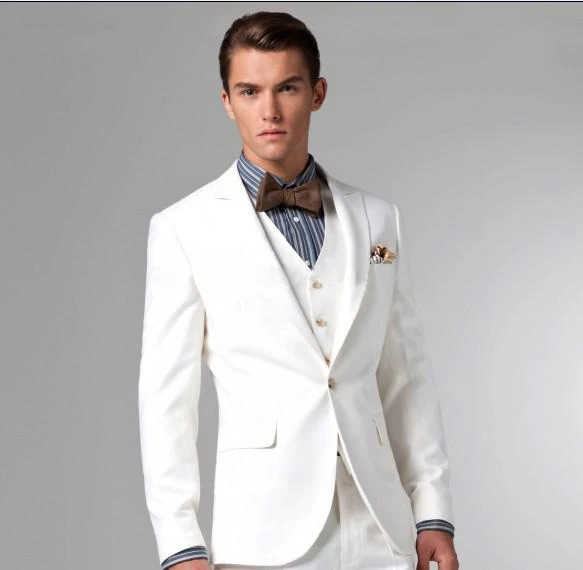 Costume Made White Peaked Lapel One Button Men Suits