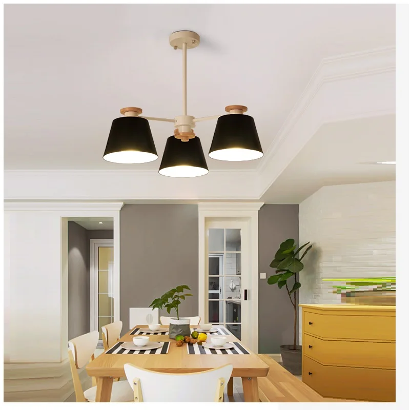 Скандинавская люстра E27 с железным абажуром для гостиной подвесное освещение светильники Lam paras деревянная люстра
