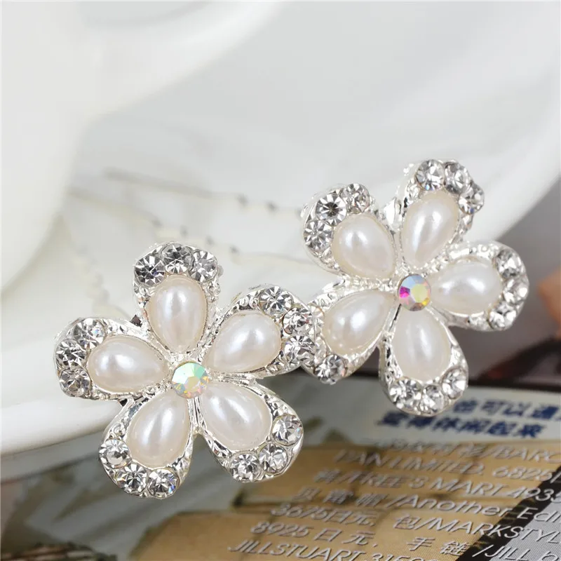 20pcs Crystal Imitation Pearl Flower Crystal Hair Pins Clips Wedding 