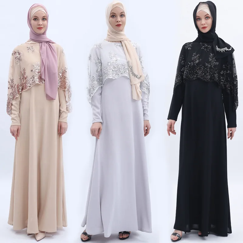 

Sequin Embroidery Two-piece Set Abaya Hijab Muslim Dress Women Kaftan Caftan Elbise Turkish Dresses Musulmane Longue Vestidos