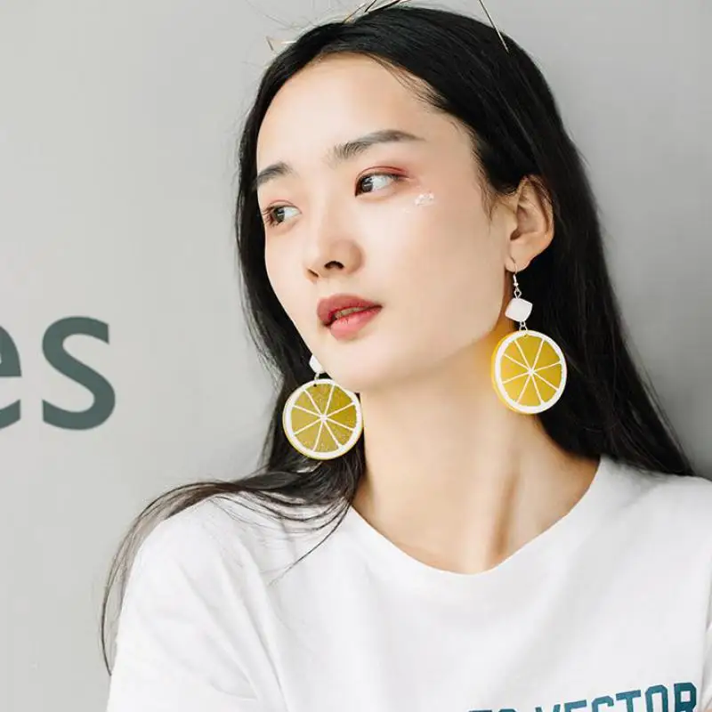 

Best Selling Personality Temperament Orange Acrylic Earrings Fashion Temperament Fruit Lemon Long Earrings Birthday Gift Jewelry