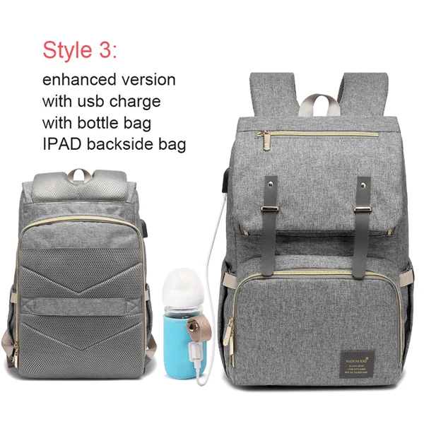 Большая вместительная сумка для подгузников, USB Детская сумка для подгузников, рюкзак папы для мам, водонепроницаемая Повседневная сумка для ноутбука, usb зарядка, сумка для бутылки с молоком - Цвет: style 3 grey