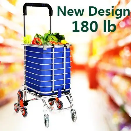 

Ship from US hopping Cart Supermarket Travel Shopping Cart Aluminum Folding Swivel Wheel Grocery Laundry Cart Household Trailer