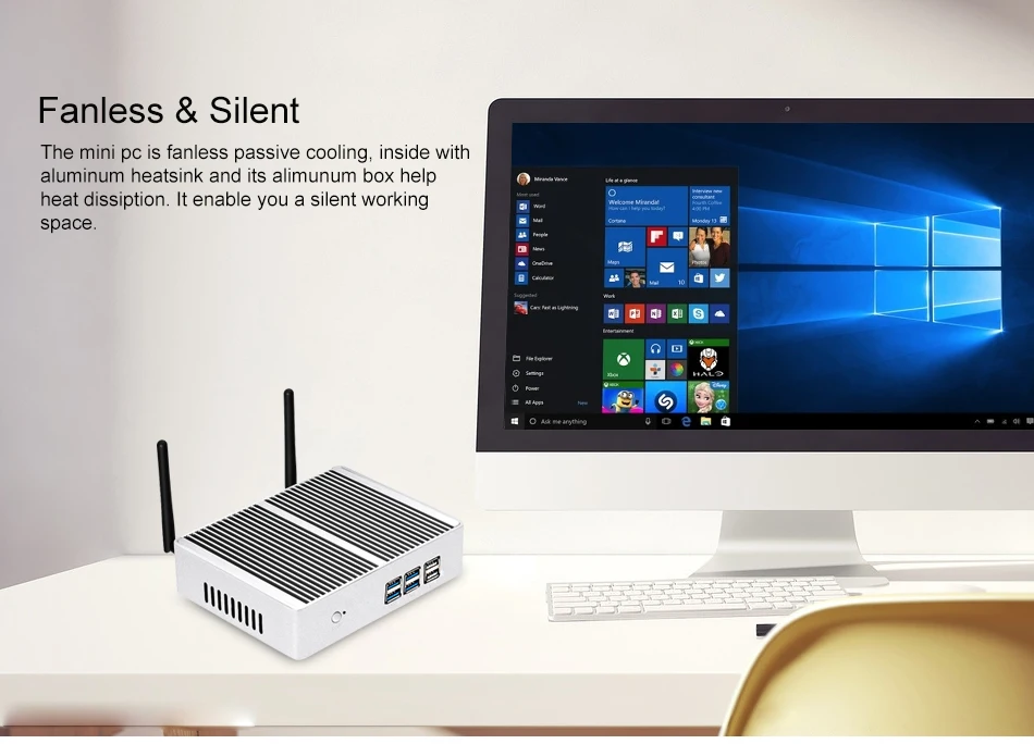 Безвентиляторный мини ПК Intel Core i3 i5 i7 Windows 10 Linux HDMI VGA 6 * USB 300Mbp Wi Fi Gigabit Ethernet двойной хранения Minipc неттоп