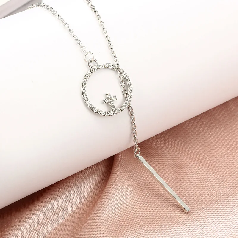 RscvonM минималистичный Кристальный Серебряный круговой чокер с крестиком, колье, простой бесконечный крест, ожерелье для женщин, ювелирное изделие, колье для женщин