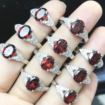 

January Birthstone Ring Natural Red Garnet Ring Sterling Silver Solitaire Ring Prong Setting Jewelry Gift for Her