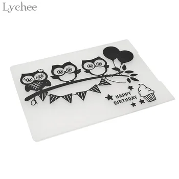 

Lychee Life Plastic Embossing Folder For Scrapbook DIY Album Card Tool Plastic Template Stamp Cute Owl Happy Birthday