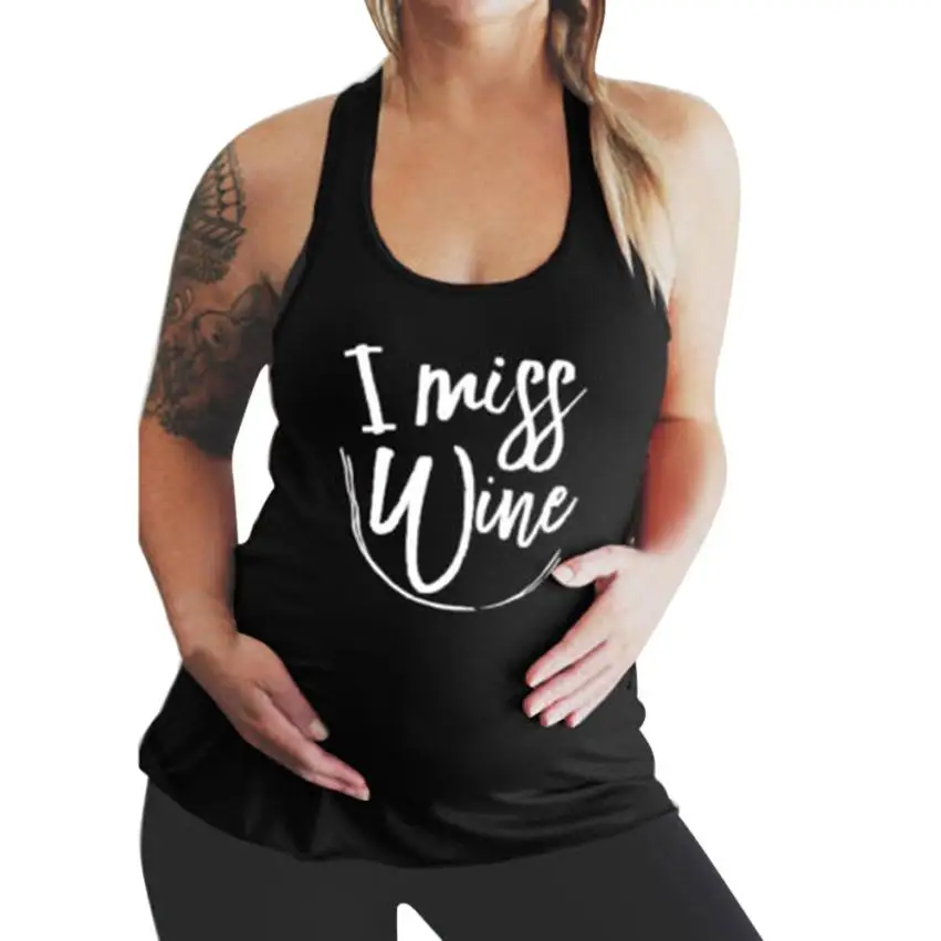 

Womens Maternity Letter Printed Pregnant Summer Sleeveless Cami Tank Tops Shirt Casual maternity clothes August 14