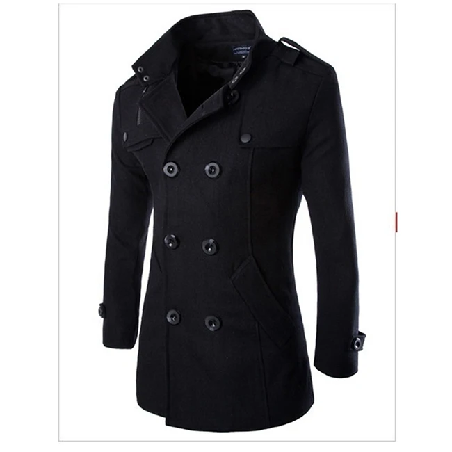 Осенне-зимние мужские куртки, модная повседневная куртка, мужское шерстяное пальто, двубортная верхняя одежда, мужское черное пальто, 3XL - Цвет: black