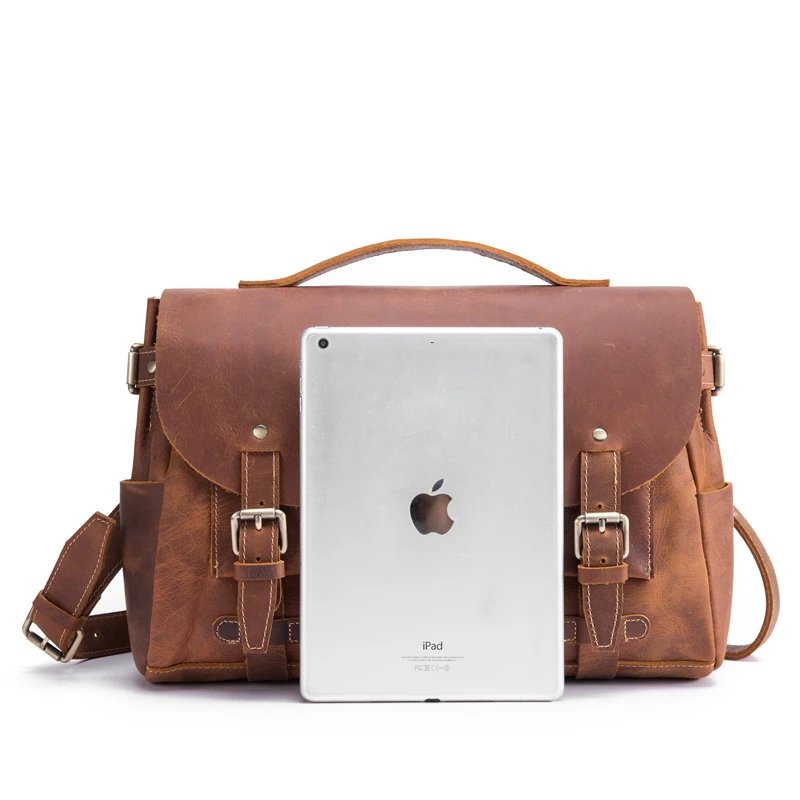 رجل حقائب Crossbody حقيبة كتف جلد طبيعي الأزياء الأعمال باد كمبيوتر محمول الذكور 15 بوصة حقيبة ساعي غطاء هدية السفر