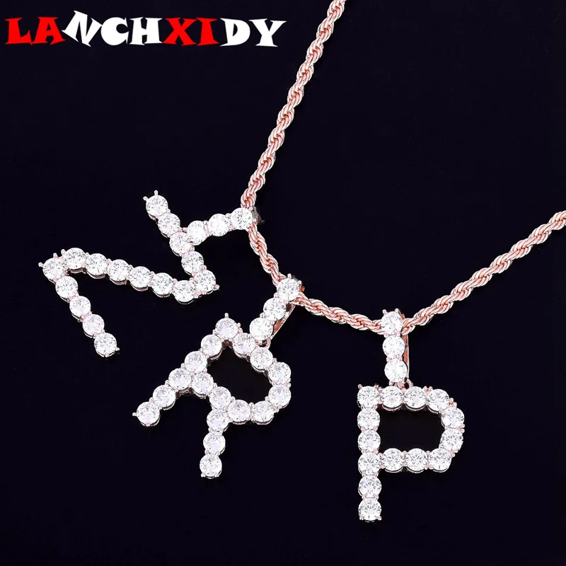 

With Tennis Chain Custom Letter Necklace With Crystal Zircon Gold Silver Men/Women Charm Cool Pendant&Necklace Jewelry Gift