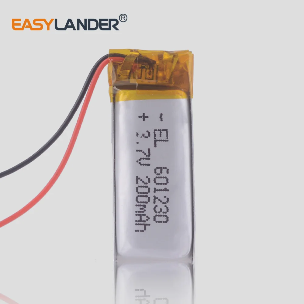 

Polymer battery 200 mah 3.7V 601230 smart home MP3 speakers Li-ion battery for dvr GPS mp4 bluetooth headset zealot H7