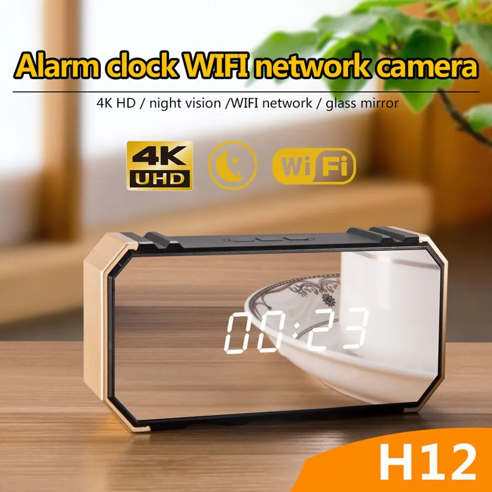 

1080P Wireless Wifi Table Clock Portable Mini IP Camera Motion Detection Alarm Night Vision Bluetooth Speaker 128GB Card