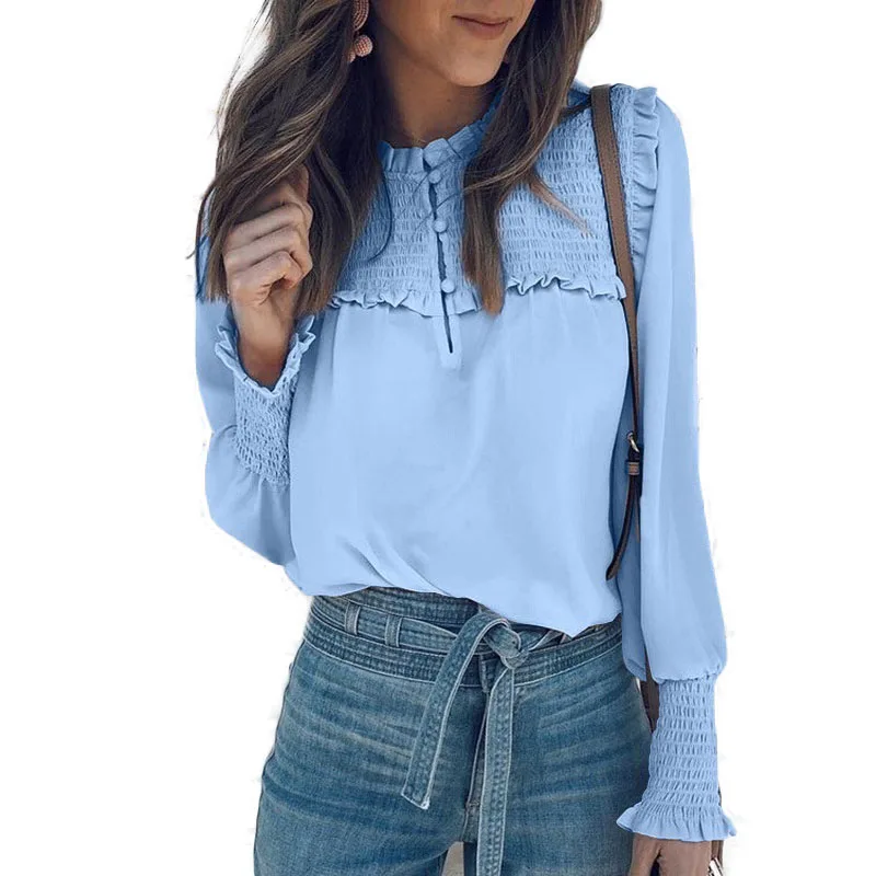 Plus Size 4XL 5XL Women Blouse Long Sleeve 2019 New Ruffle Ruched Chiffon Blouses and Shirts Womens Casual Femme Blusas Tops