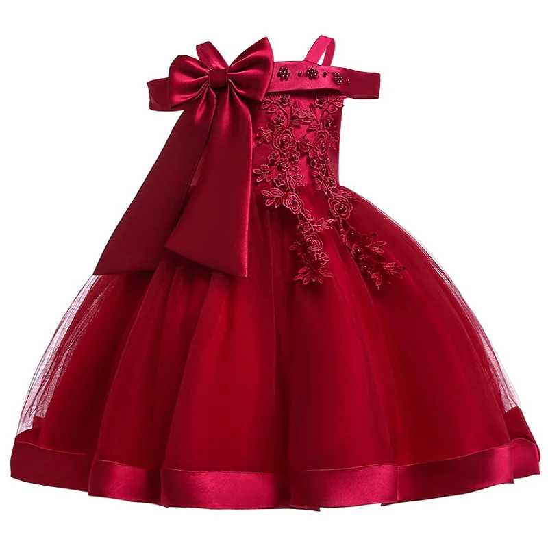 One Shoulder Big Bow Kids Dress for Girls Formal Wedding Flower Party Pageant Princess 3-10Yrs Baby Girl Clothes | Детская одежда и