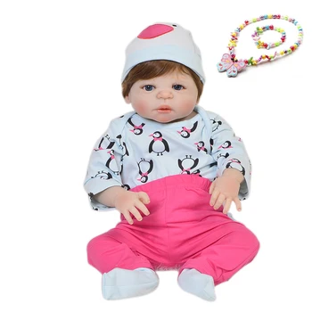 

23inch Full silicone reborn baby dolls Toy Baby-Reborn lifelike modeling vinyl newborn bathe princess toddler Brinquedos toy