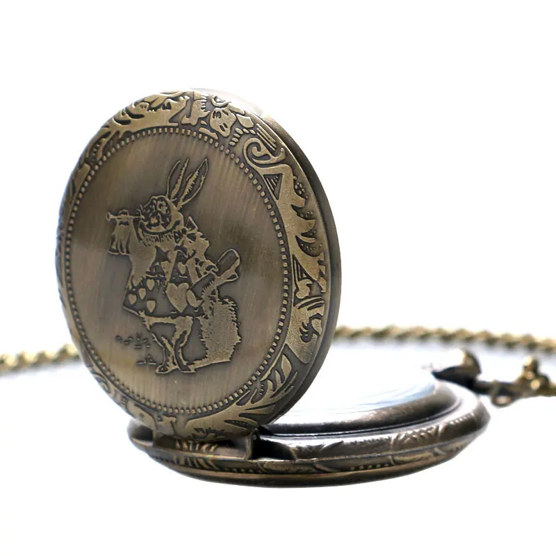 Милые карманные часы Алиса в стране чудес милый кролик Дизайн Fob женские наручные часы девушки Подарочное ожерелье-цепочка Relogio De Bolso