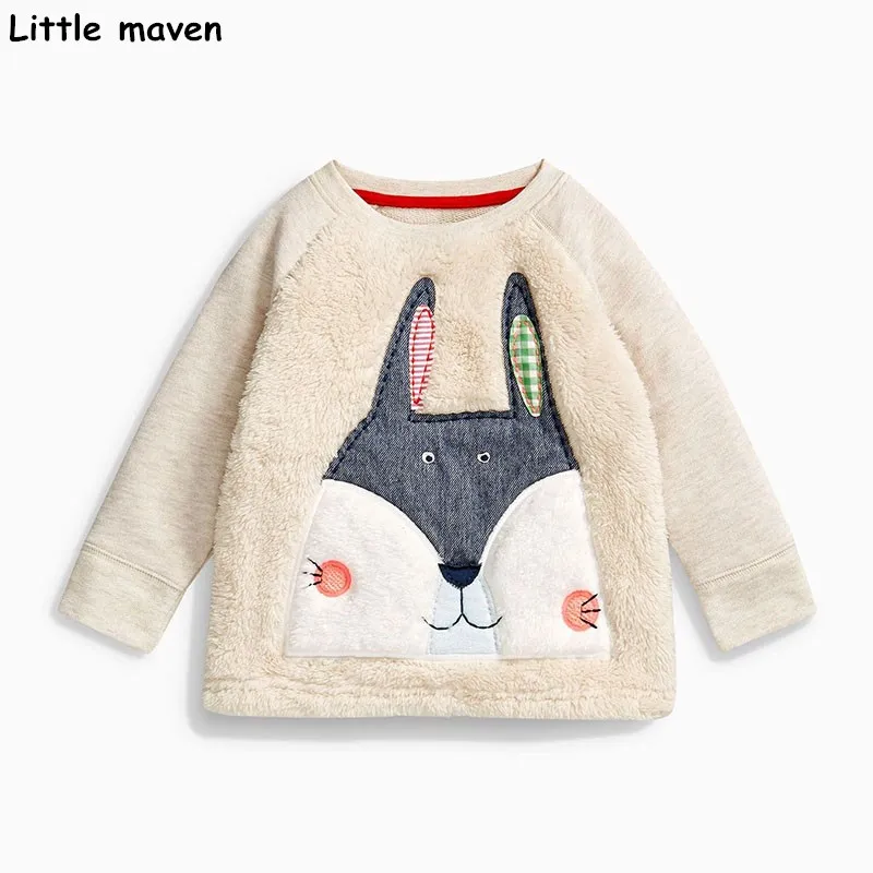 

Little maven baby girls clothes 2018 autumn new children cotton long sleeve embroidered fox thick t shirt girl tops C0038